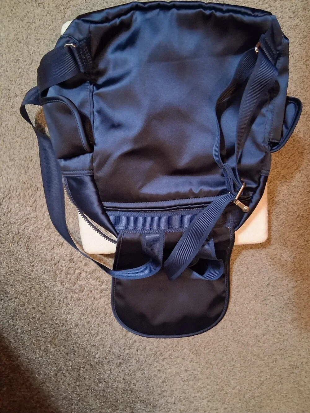 Kipling City Pack Backpack, satin navy blue nylon finish, Polished metal zippers